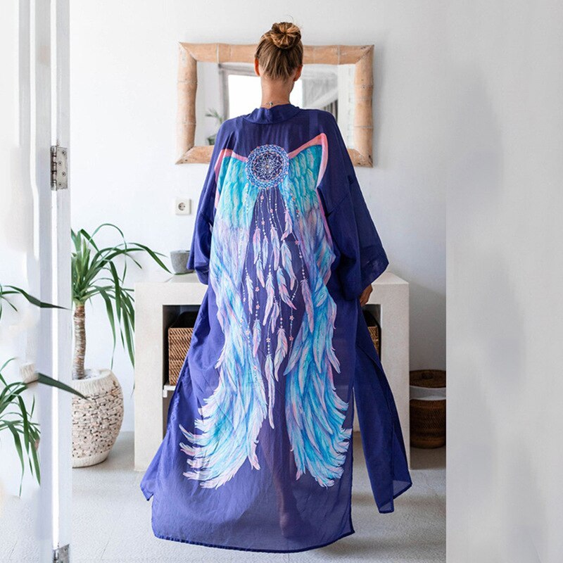 Wings Cover-ups Beach Long Boho Kaftan Dress Kimono Mujer Pareos De Playa 1773 1 One Size
