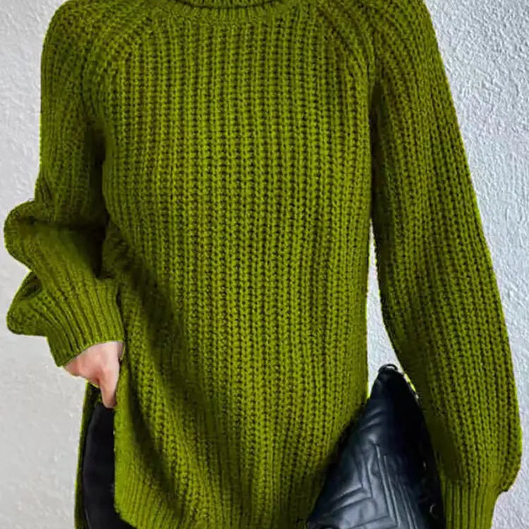 Women Winter Turtleneck Loose Sweater Elegant Drop Sleeve Side Split Pullover Vintage Harajuku Chic Jumpers Oversized knit Tops