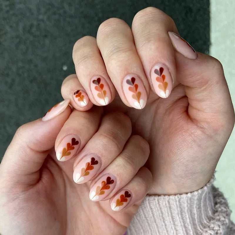 24pcs/set medium long fake nails for women cute gradient pink red heart rose flowers for Valentine's Day press on acrylic nails 1622
