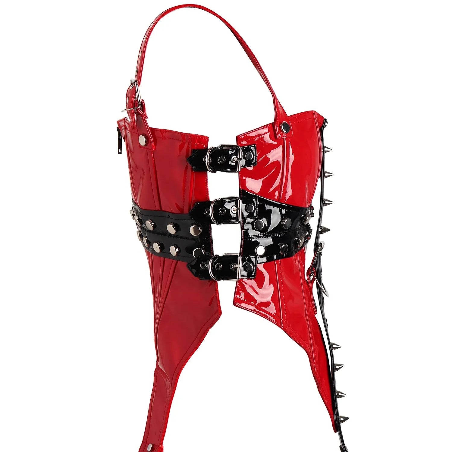 Lautaro Cool Red and Black Patchwork Patent Leather Y2K Tank Tops 2000s Women Luxury Designer Gothic Woman Clothing Streetwear