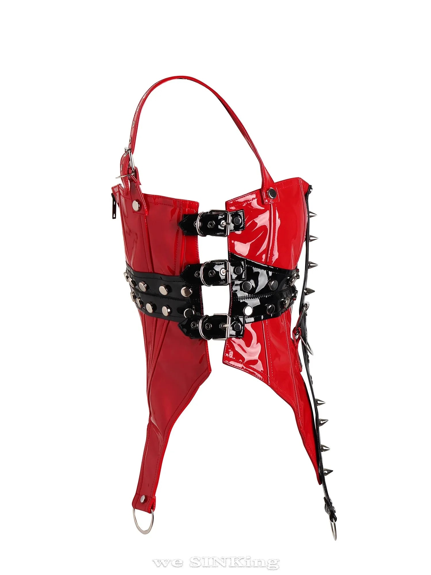 Lautaro Cool Red and Black Patchwork Patent Leather Y2K Tank Tops 2000s Women Luxury Designer Gothic Woman Clothing Streetwear