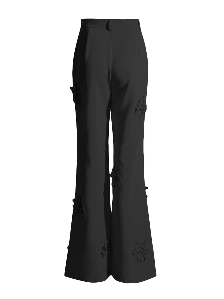 Patchwork Appliques Long Trousers For Women High Waist Wide Leg Trouser Female Casual Fashion Clothing Spring