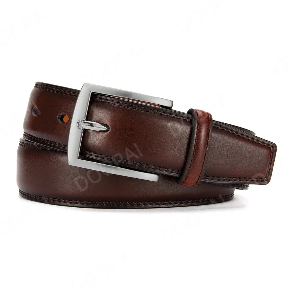 Men Belts Genuine Leather LONG Large Pin Buckle Metal Automatic Buckle Male Belts Strap Male