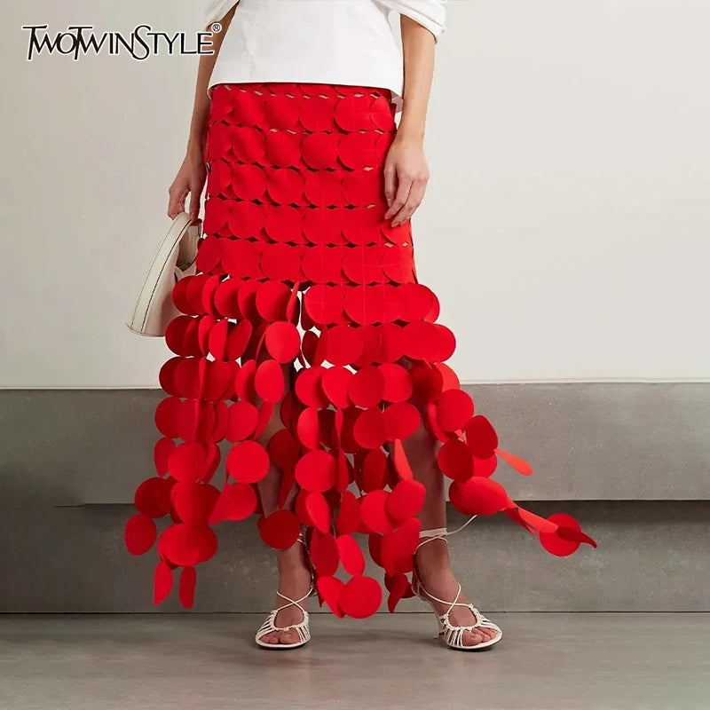 Solid Minimalist Skirts For Women High Waist Patchwork Dot A Line Skirt Elegant Temperament Skirt Female Fashion