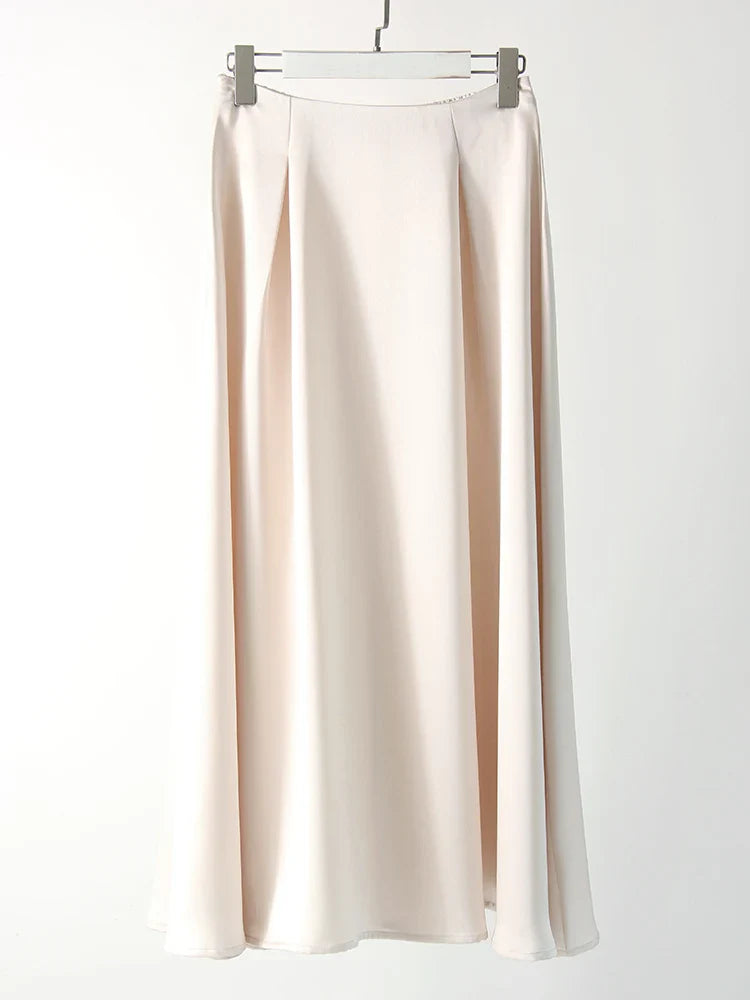 MiuKoMiYa Black A Line Long Skirts For Women Satin Summer Solid Silk Maxi Skirts Ladies Office Elegant Women Beige Skirt 2024 Beige One Size