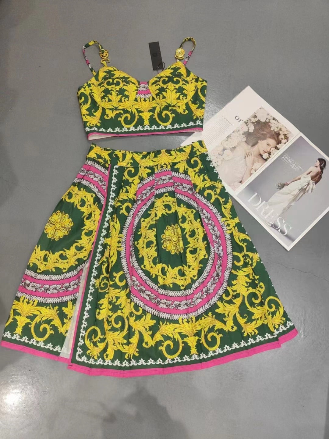 Woman tops satin 3D printing corset sexy women's camisole vest y2k clothes New metal buckle tube top + skirt suit bra 5