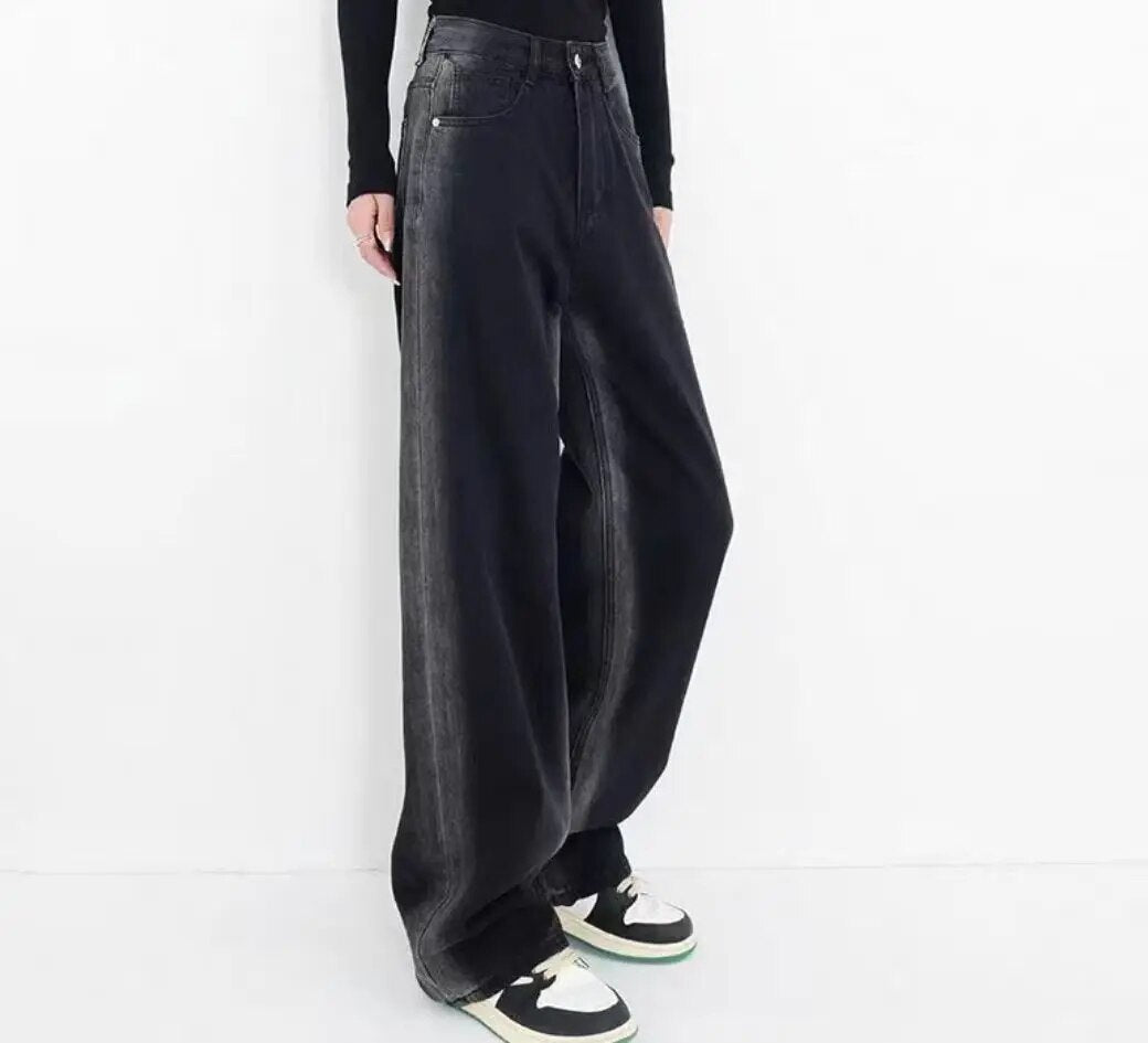 Y2K 2024 autumn and winter new gradual wash jeans for women design sense niche straight leg casual pants pants traf