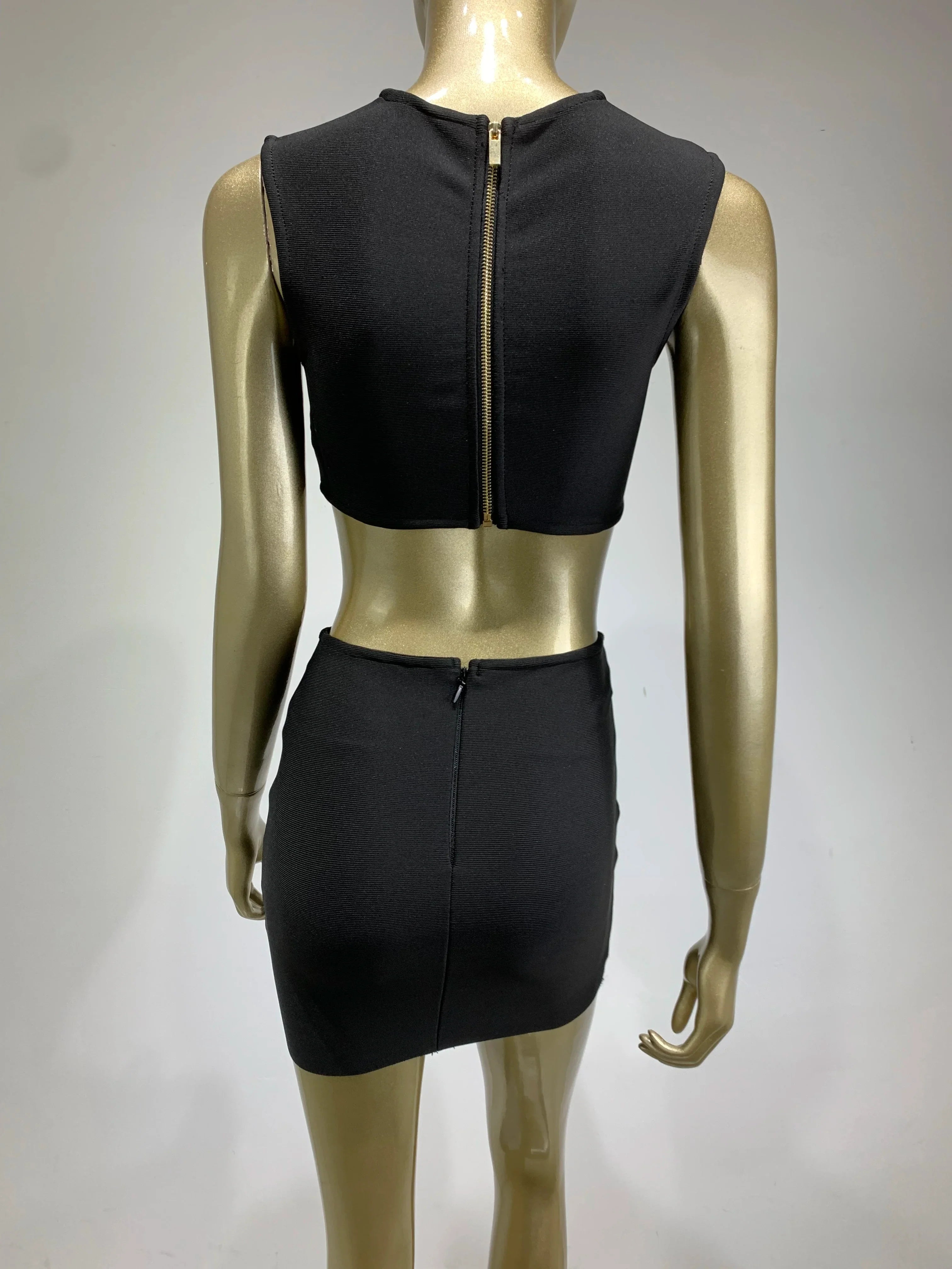 Women Summer Celebrity Sexy Sleeveless Diamonds Black Mini Bandage Skirt Set Knitted Elegant Evening Club Party Dress