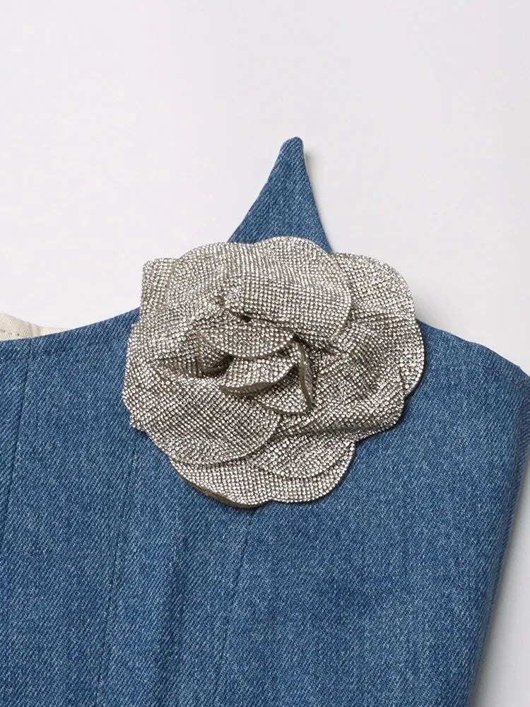 Denim Irregular Vests For Women Slash Neck Sleeveless Patchwork Appliques Slimming Vintage Vest Female Fashion 2023