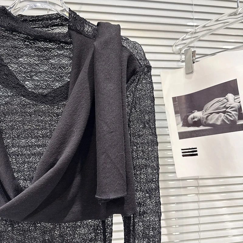 Winter New Niche Ribbon Scarf Design Long Sleeve Lace Shirts For Women Versatile O-neck Tops Female Trendy 11A07938