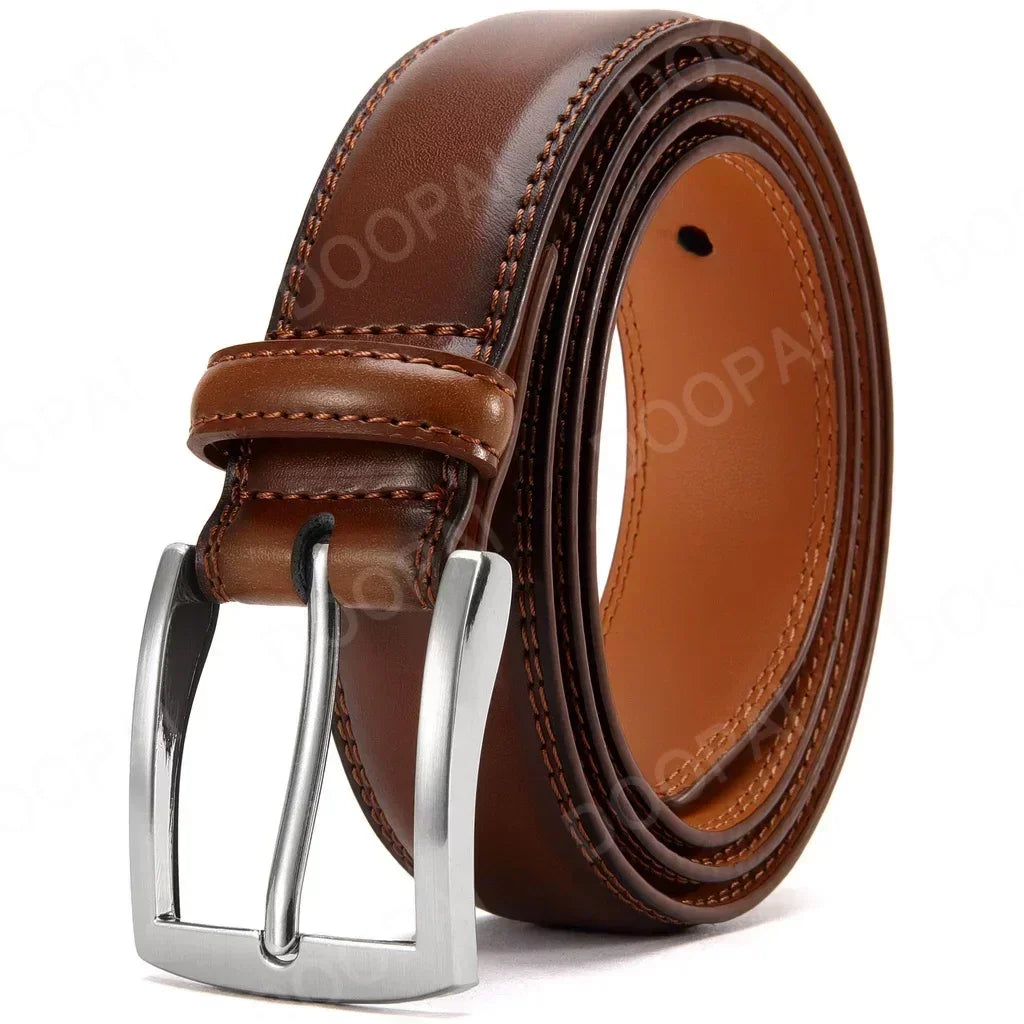Men Belts Genuine Leather LONG Large Pin Buckle Metal Automatic Buckle Male Belts Strap Male 35ZK95-BR