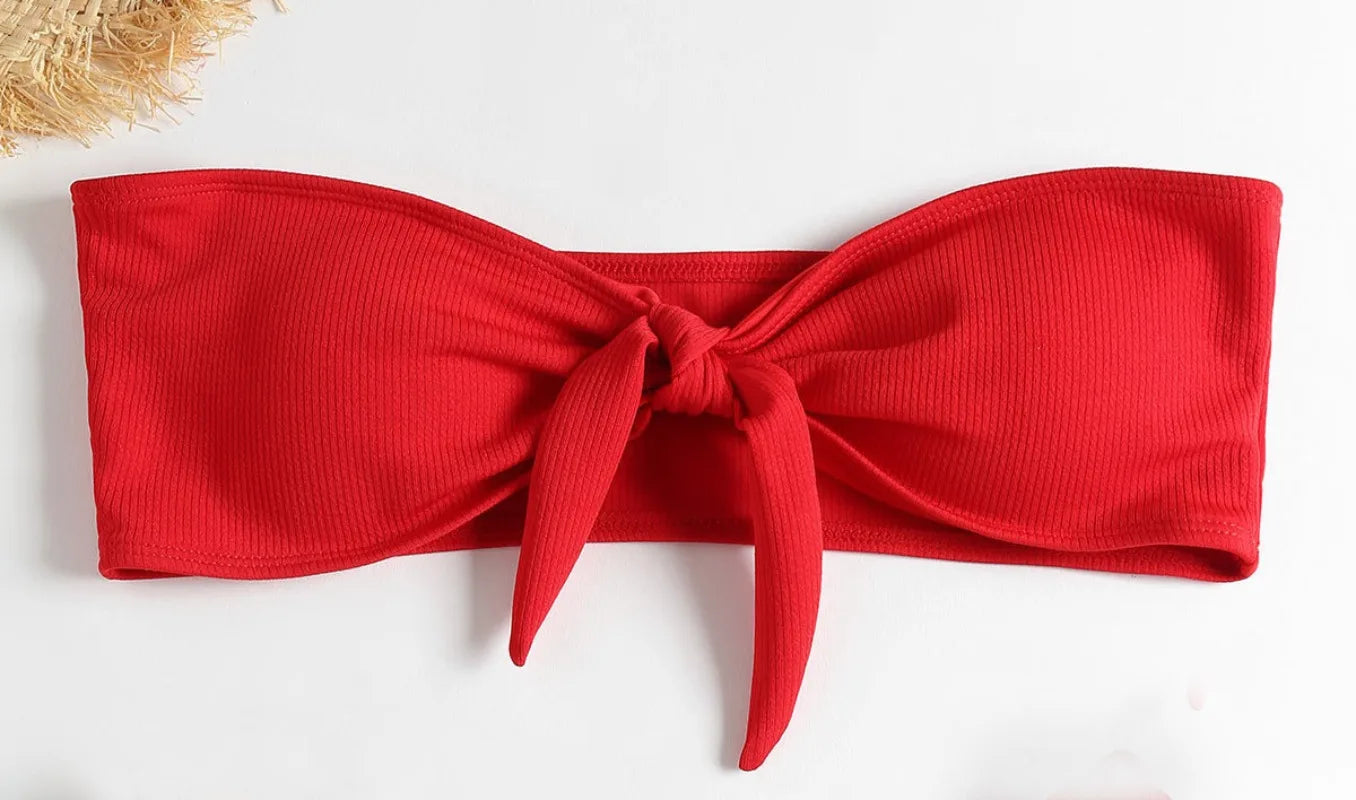 Swimsuit New Summer Women Bikini Sexy Swimwear Set Packwork Brazilian Bathing Beachwear Swimming Bathing Suit Women Red top