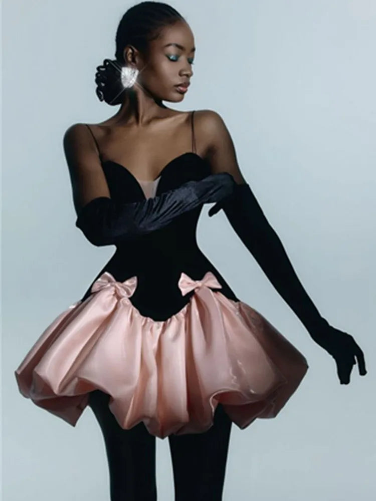 Women Celebrity Sexy Backless Ball Patchwork Pink Black Mini Gowns Dress 2025 Elegant Evening Party Club Vestido black