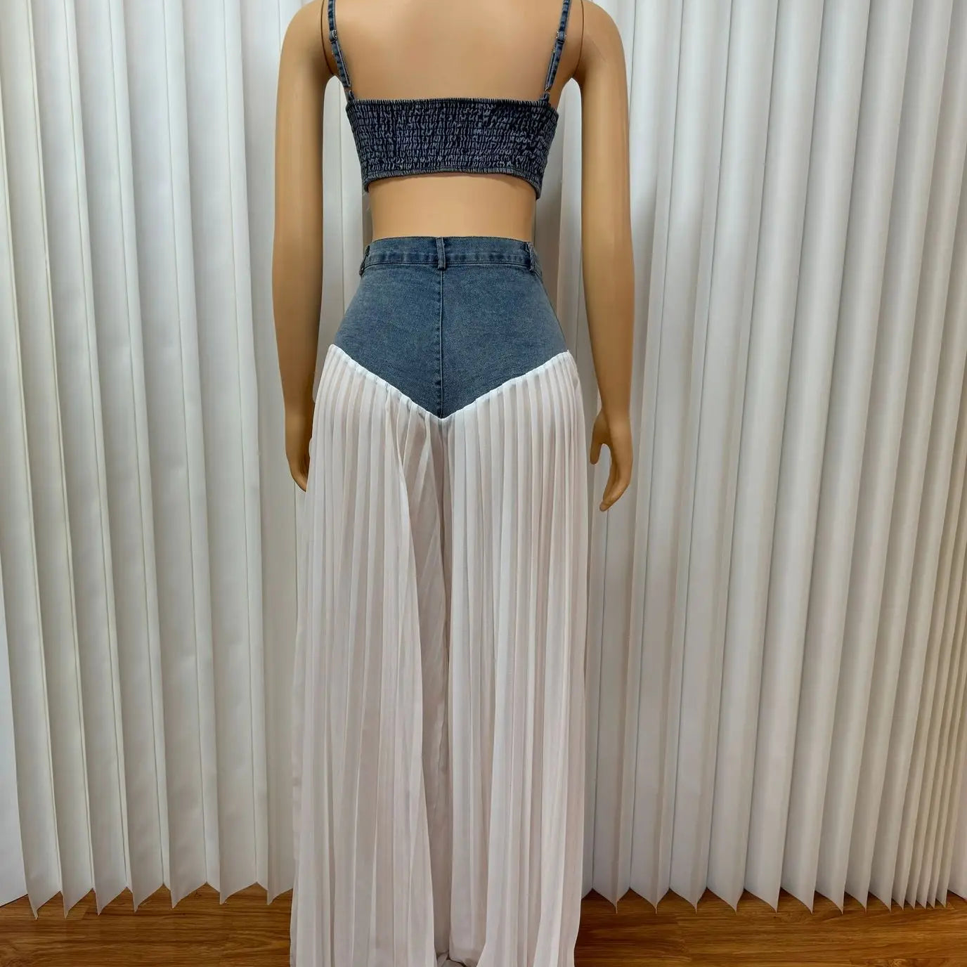 Fashion Denim Chiffon Women's Set Strapless Crop Top and Jeans Pants Suits 2025 Sexy Party Club Two 2 Piece Set Outfits