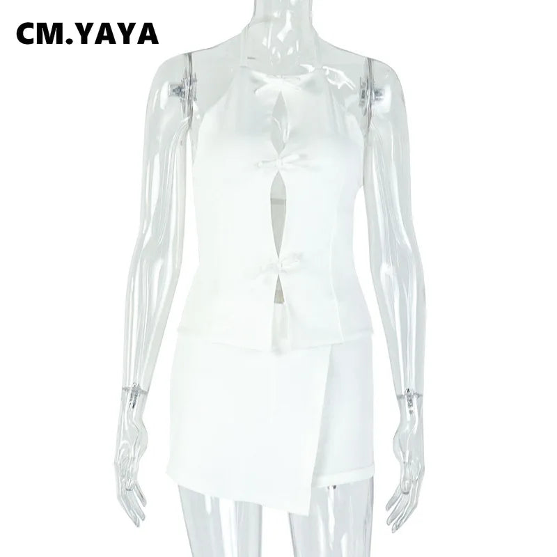 2025 Summer Women's Set Sleeveless Hollow Out Top+ Skirts Shorts Cute Street Two 2 Piece Sets Street Outfits Tracksuit