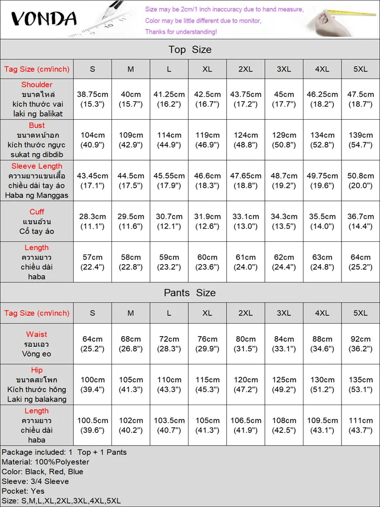 VONDA Plus Size Women Matching Sets 2025 Elegant Off Shoulder Pant Sets Printed Striped Trousers Suits Tops and Wide Leg Pants