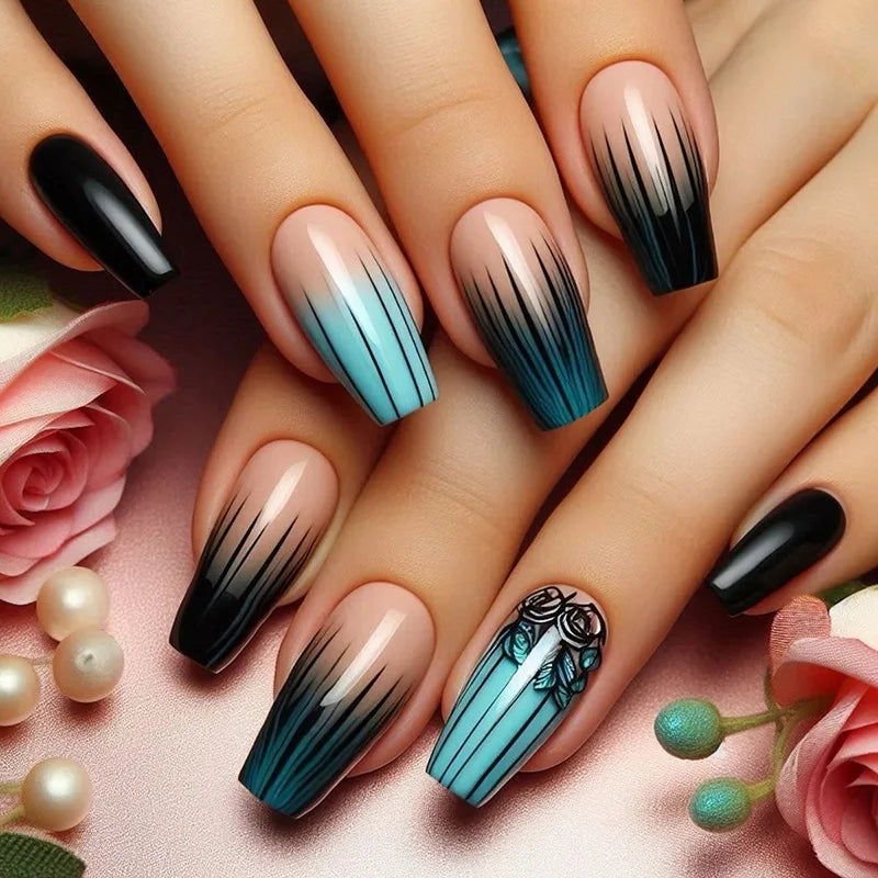 24pcs/set short medium long fake nails Spring flowers flora for St. Patrick's Day faux ongles press on acrylic false nail art 1643