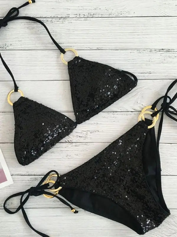 2022 New Sexy Bikinis Sequins Golden Color Women Bandage Bikini Set Push-up Padded Bra Swimsuit Suit Swimwear 2570 2570 NO 3