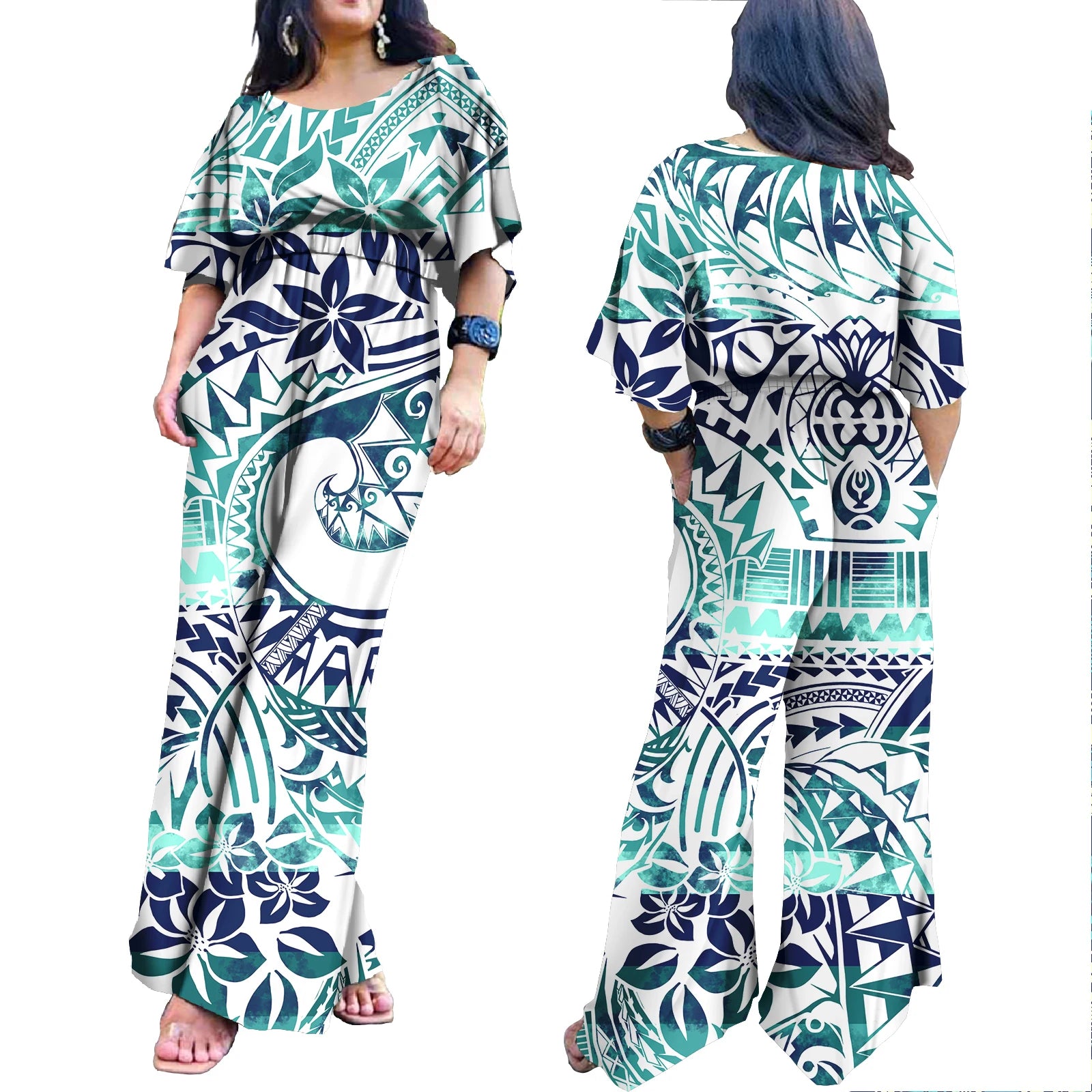 Plus Size Rompers for Women Hawaiian Zipper One Piece Jumpsuit Breathable Romper Polynesian Women Jumpsuit Playsuits 0361DD
