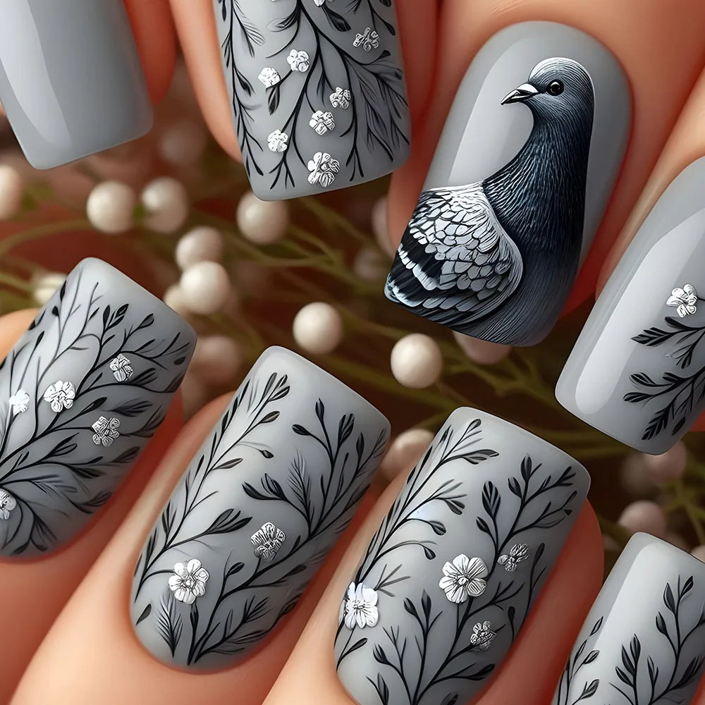 24pcs/set medium long fake nails for Spring summer season beautiful peach flowers butterfly design press on false nail art tips 1836
