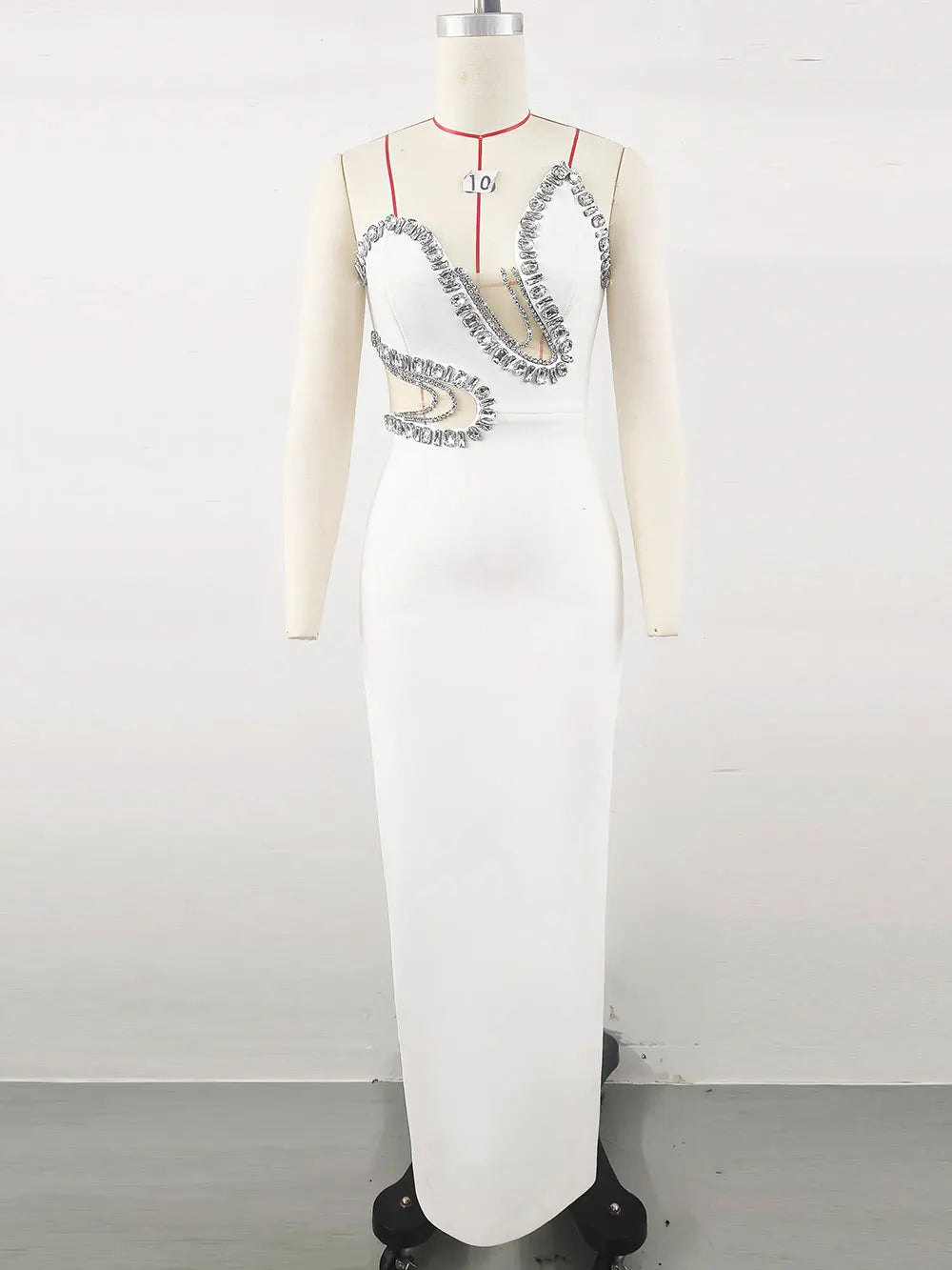 2025 Sexy Women'S Light Luxury Nail Bead Bandage Dress Strapless Sleeveless Patchwork Bodycon Backless Long Dress Party Vestidos WHITE