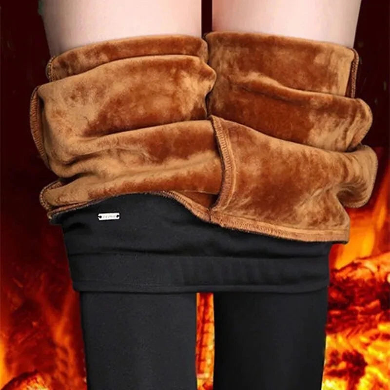 Winter Fleece Lined Wide Leg Pants CasualThicken Warm Baggy Sweatpants Women HighWaist Korean Lamb Fluff Straight Pantalones Golden-Fluff-Black