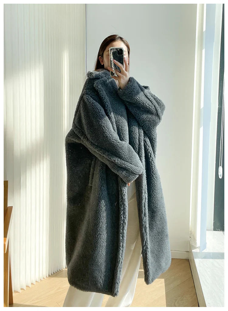 Teddy teddy bear coat women's autumn and winter fur grain camel wool coat alpaca wool med-long woolcoat