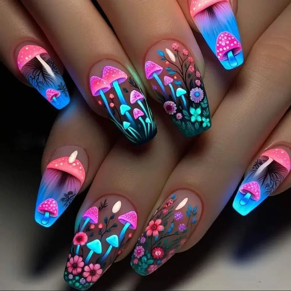 24pcs/set short medium long fake nails Spring flowers flora for St. Patrick's Day faux ongles press on acrylic false nail art 1750