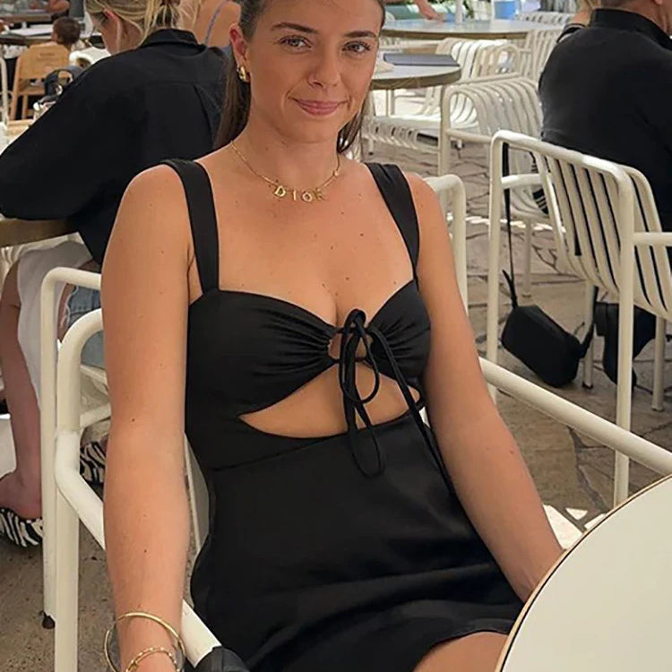 Fantoye Sexy Hollow Out Bandage Women Dress Black Spaghetti Strap Evening Dresses Female Summer Elegant Party Clubwear Vestidos Black