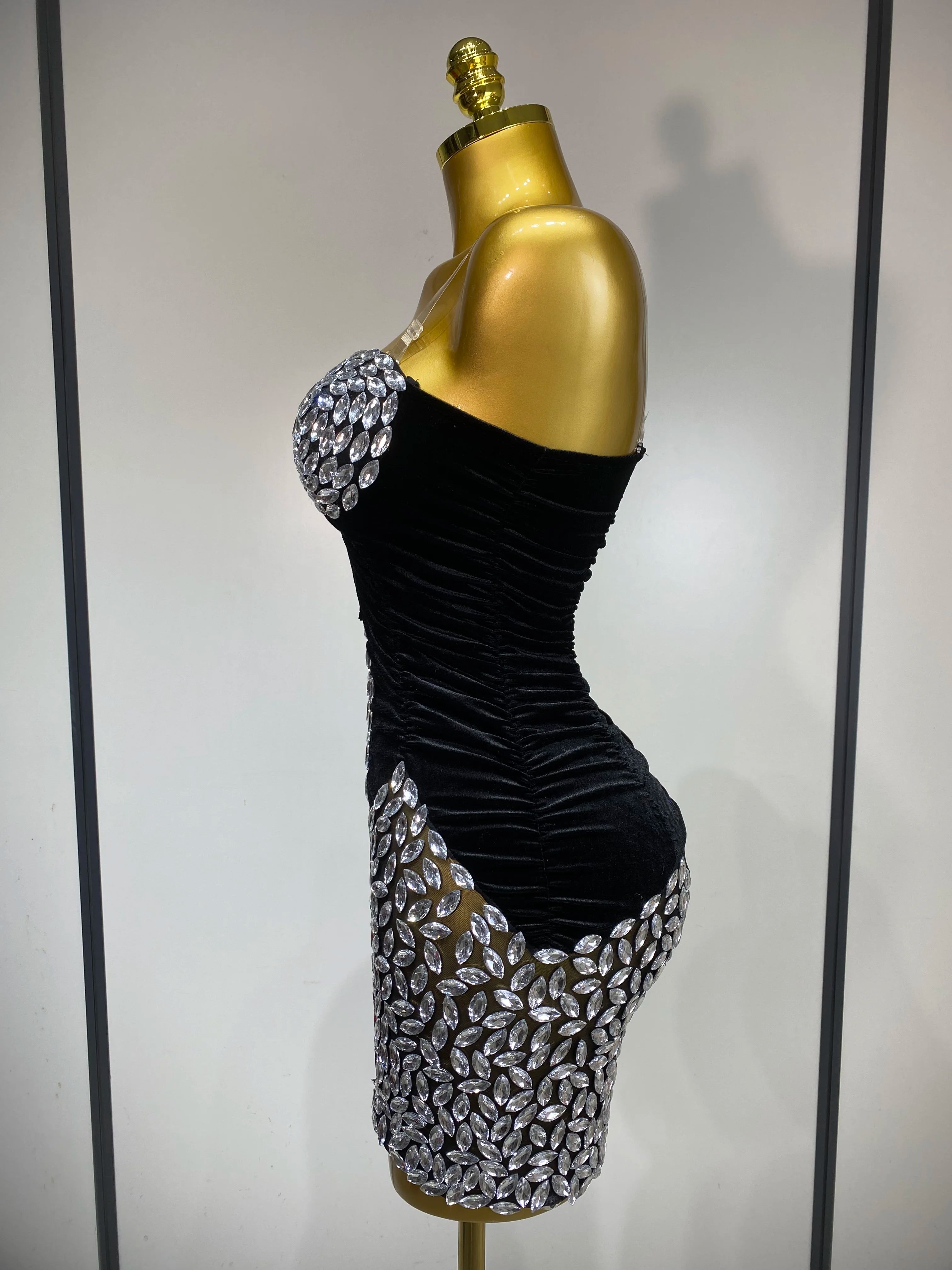 Women Sexy Bodycon Mini Dress Nightclub Elegant Evening Party Birthday Dress 2025 Celebrity Singer Shining Diamond Stage Costume