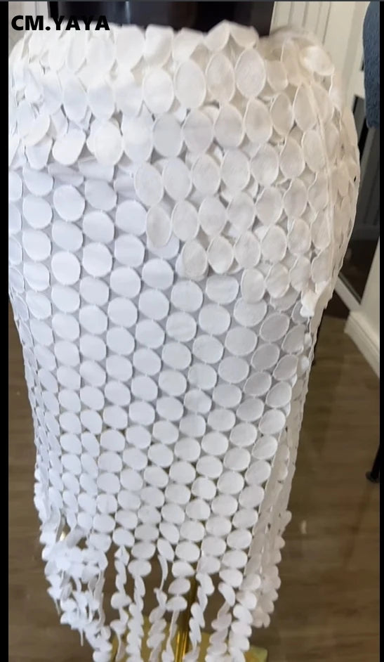 CM.YAYA Women Cutout O-neck Crop Top and Bodycon Midi Slim Maxi Long Skirt Suit 2025 Summer Vacation Sexy Two 2Piece Set Outfits