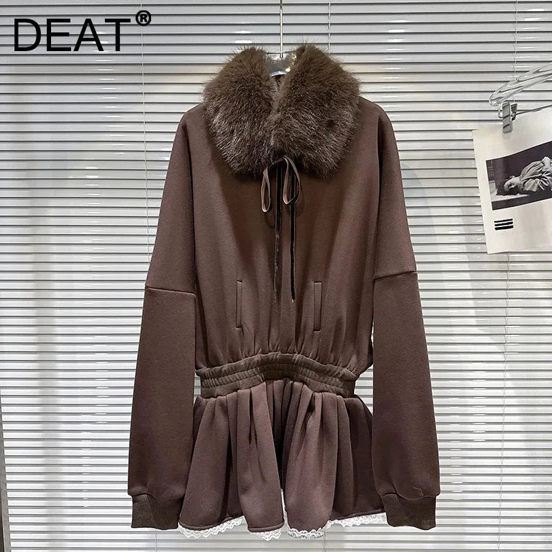 Winter New Fashion Furry Collar Loose Fleece Sweatshirt Dresses For Women Causal Loose Dress Female Trendy 11A07764