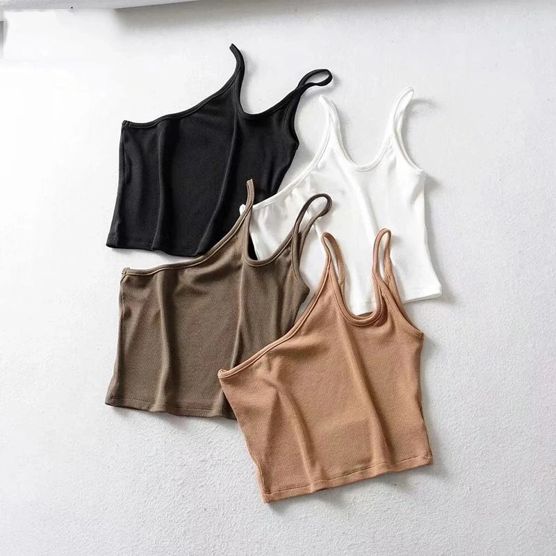One Shoulder Ribbed Camis Women Summer Double Strap Slim Fit Tank Tops 90s Cool Girls Streetwear Strench Tees 2023