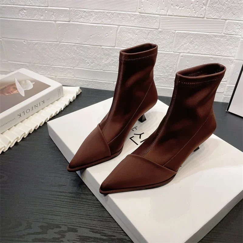 New Shoes for Women Autumn/winter Fashion Pointed Toe Stiletto Modern Women's Boots Hot Sale Short Boots coffee