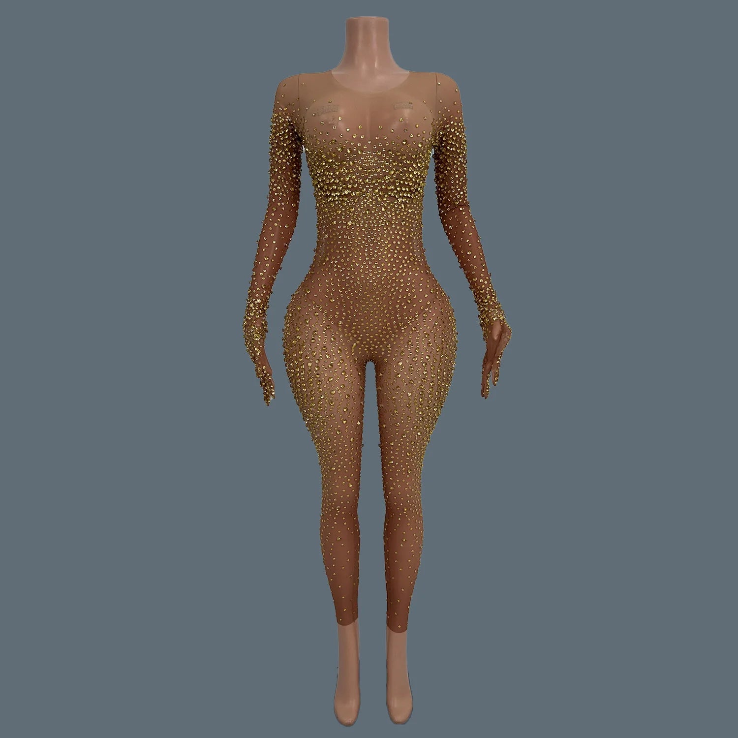 High Street Rhinestones Jumpsuit for Women Luxury Performance Dance Costume Sexy Celebrate Nightclub Party Outfit Tiaotiaotang Gold One Size