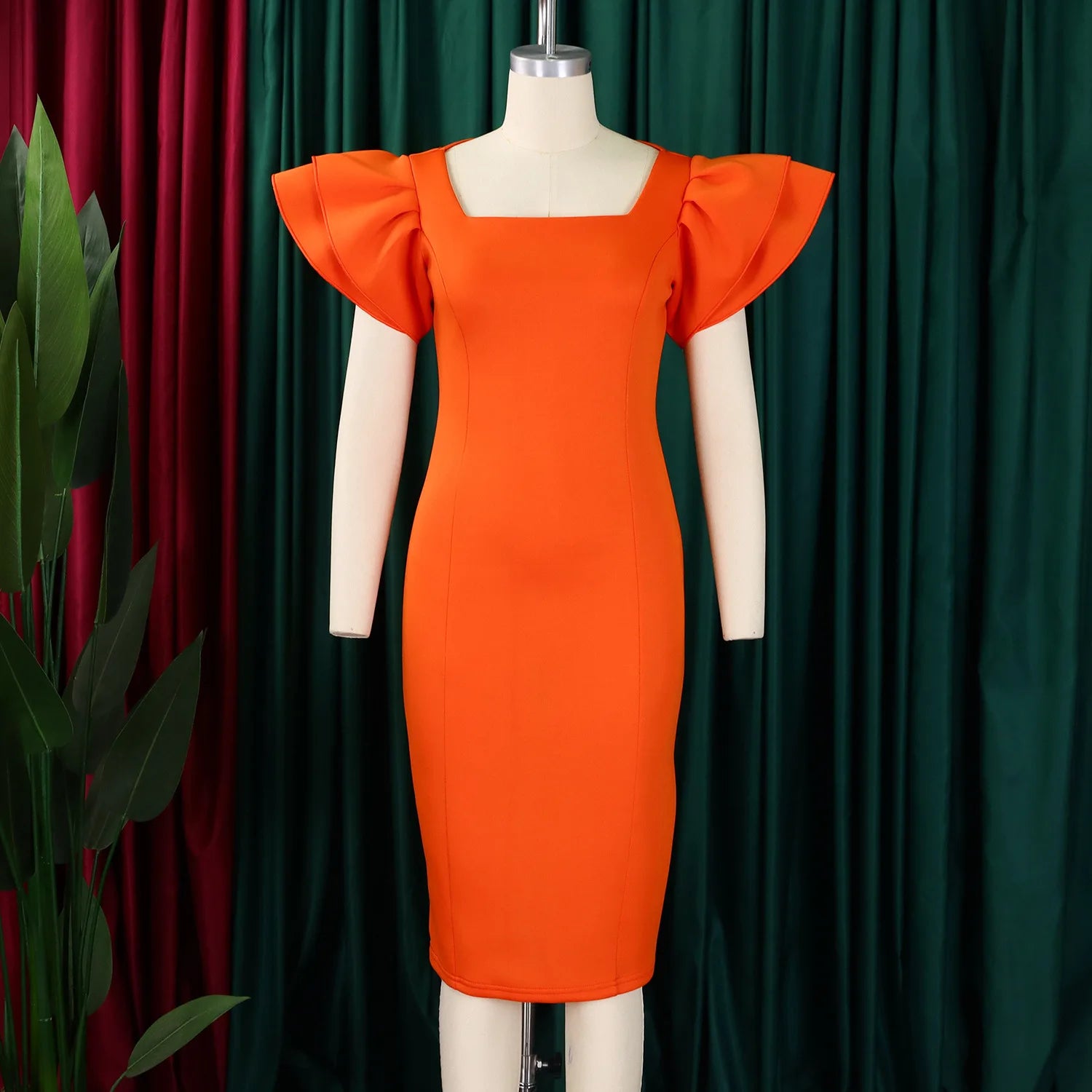 Women Ruffles Short Sleeve Square Collar Knee Length Dress Street Vestidos Sexy Night Club Party Evening Chic Dresses