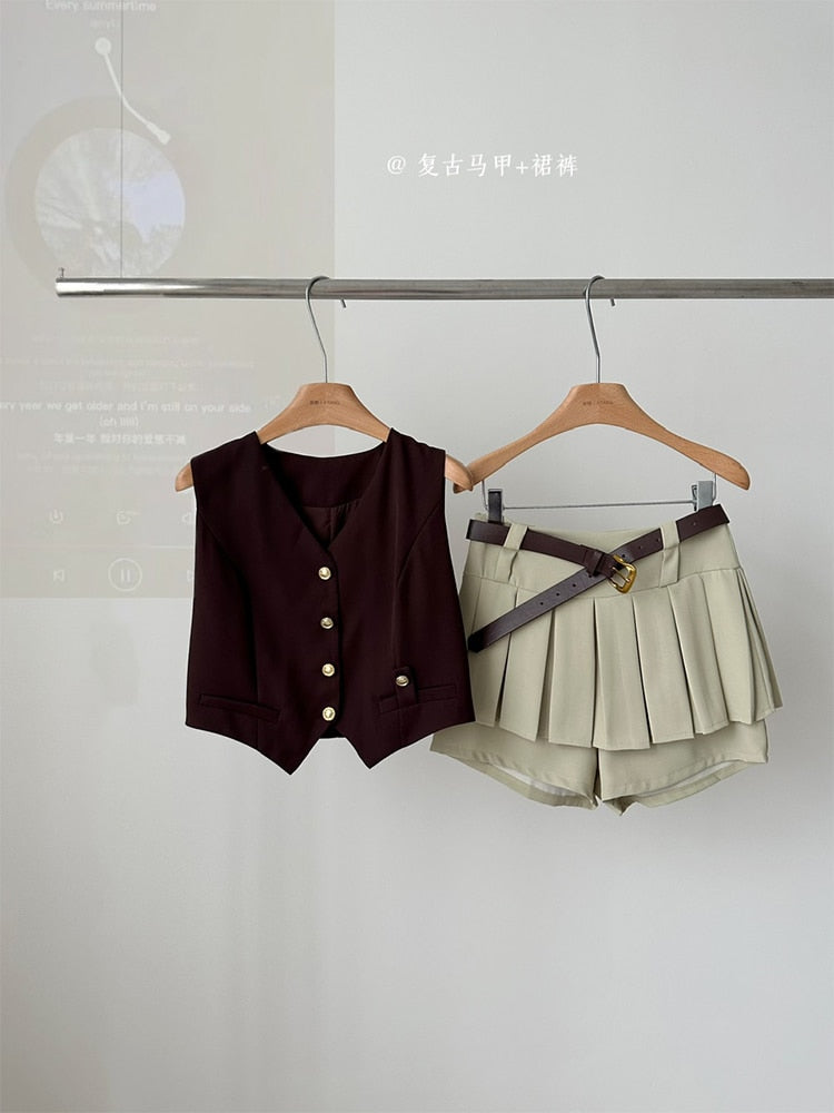 女性ツーピースセットスーツオフショルダークロップトップ Tシャツと A ラインプリーツミニスカートショーツ Y2k ヴィンテージファッション原宿夏