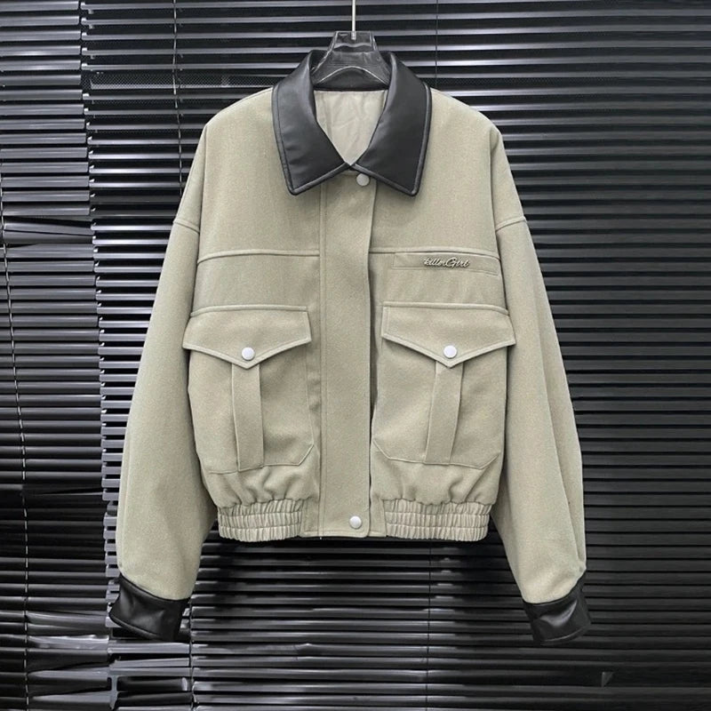 Autumn Winter New Fashion Loose Versatile Cotton Jacket Solid Color Short Skirt Two-Piece Set For Women 11A07637