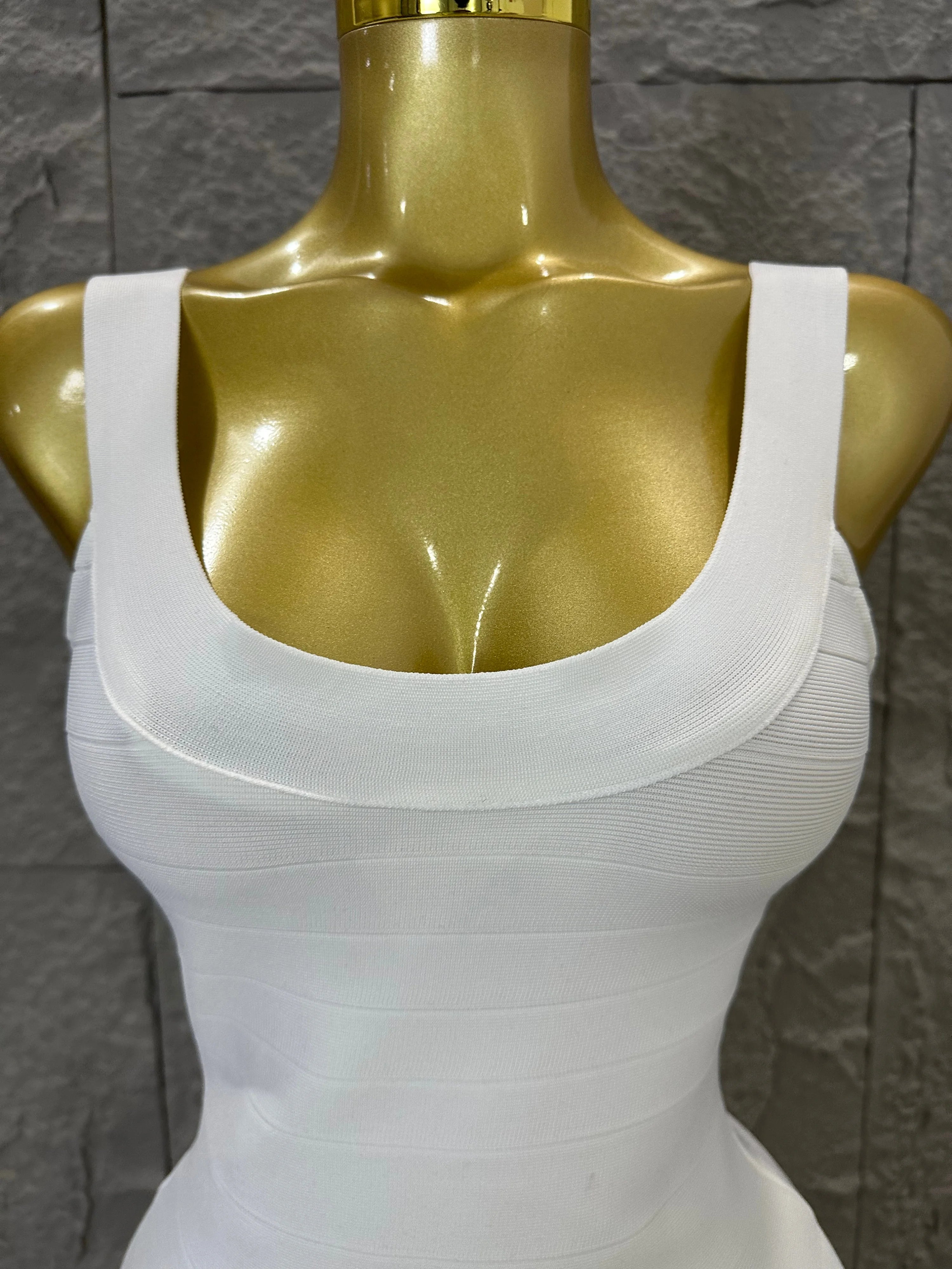 Elegant White Bandage Mini Dress Women Sexy Scoop Neck Sleeveless Bodycon Evening Party Cocktail Party Costume