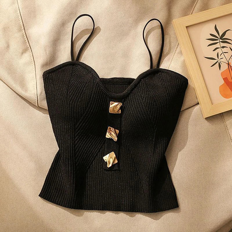 Women Sleeveless Knitted Crop Tops Sexy Basic Solid Color Camisole Summer Casual Cami Backless Y2k Vintage Slim Tank Tops
