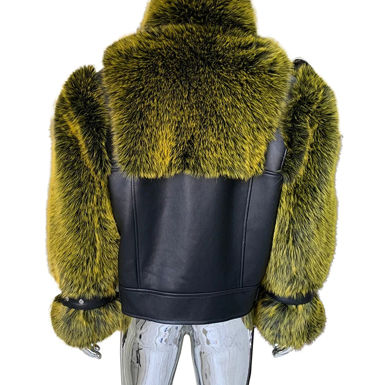 Lautaro Winter Cool Thick Warm Color Block Faux Fur Coat Men Stand Collar Luxury Zip Up Fluffy Jacket Runway European Fashion