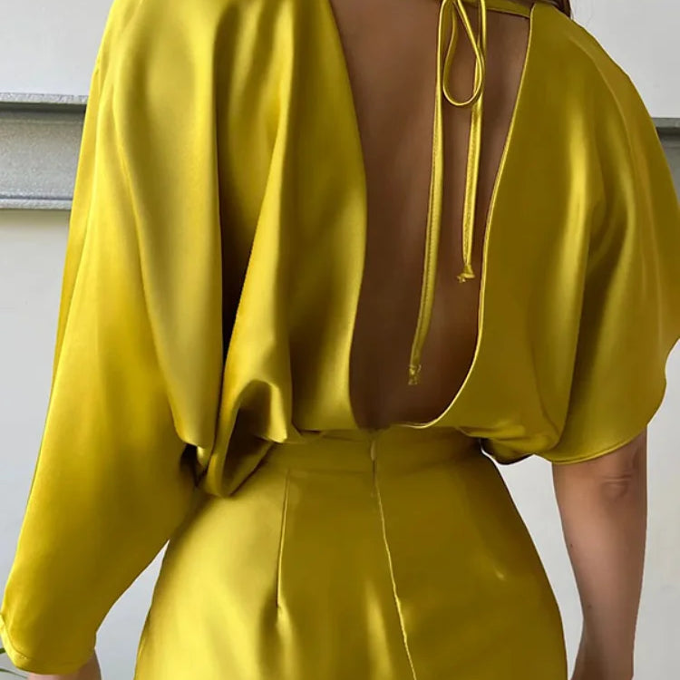 Women's Solid Color Jumpsuit Spring Summer Adult Female V-neck Sexy Short Sleeves High Waist One-piece Suits