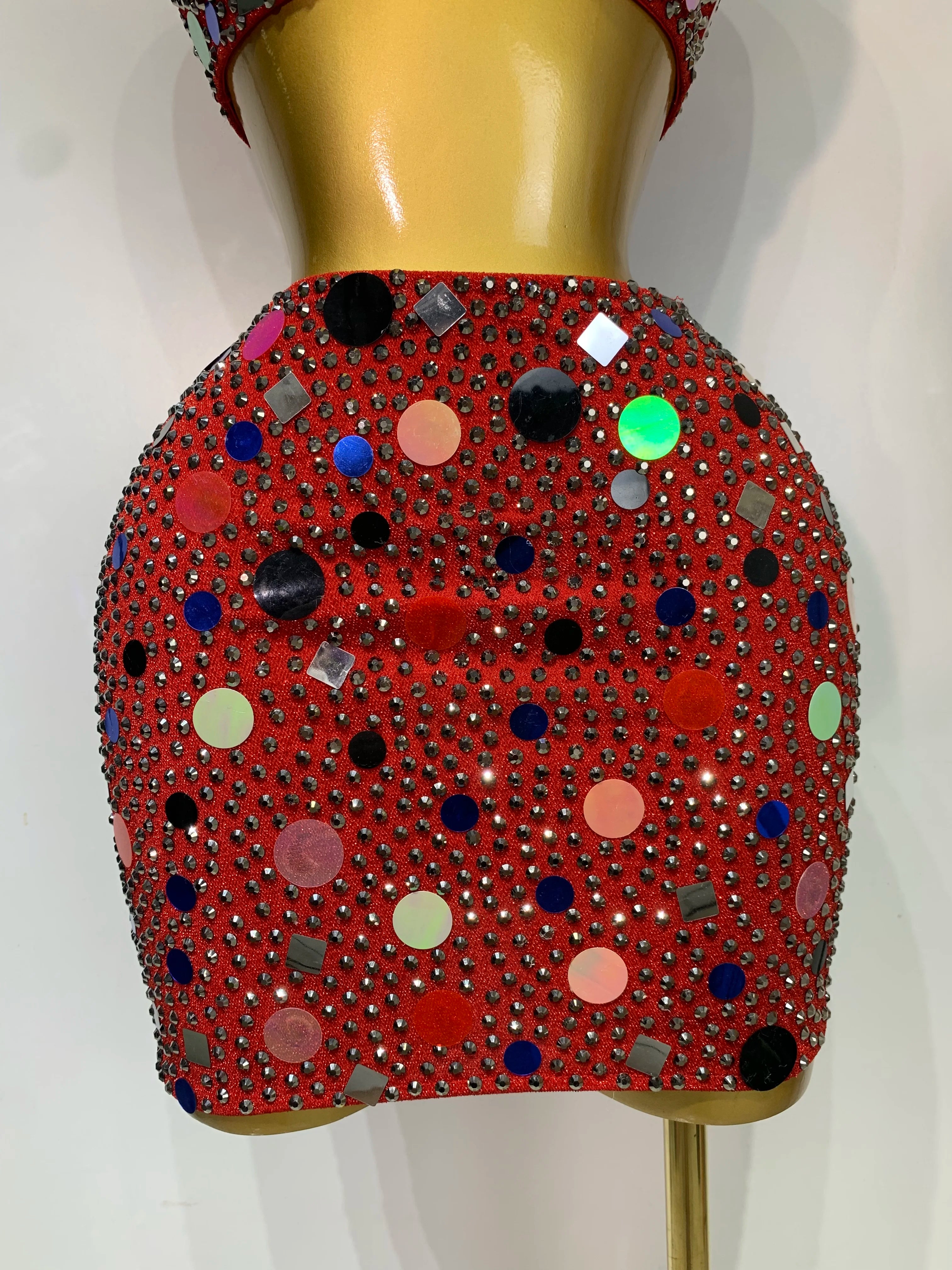 Luxury Rhinestone Sequin Sexy Two Piece Set 2025 New Fashion Nightclub Sparkly Perform Stage Costume Birthday Dress