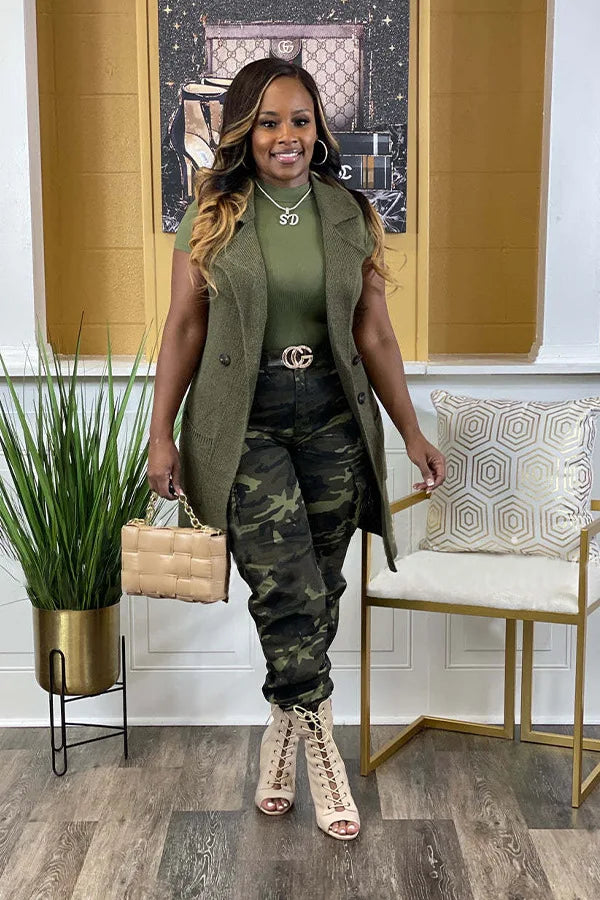 Women’s Camouflage Printed Slim Cargo Pants 2024 Spring/Summer Pocket Jogger Street Fashion Safari Trousers Green