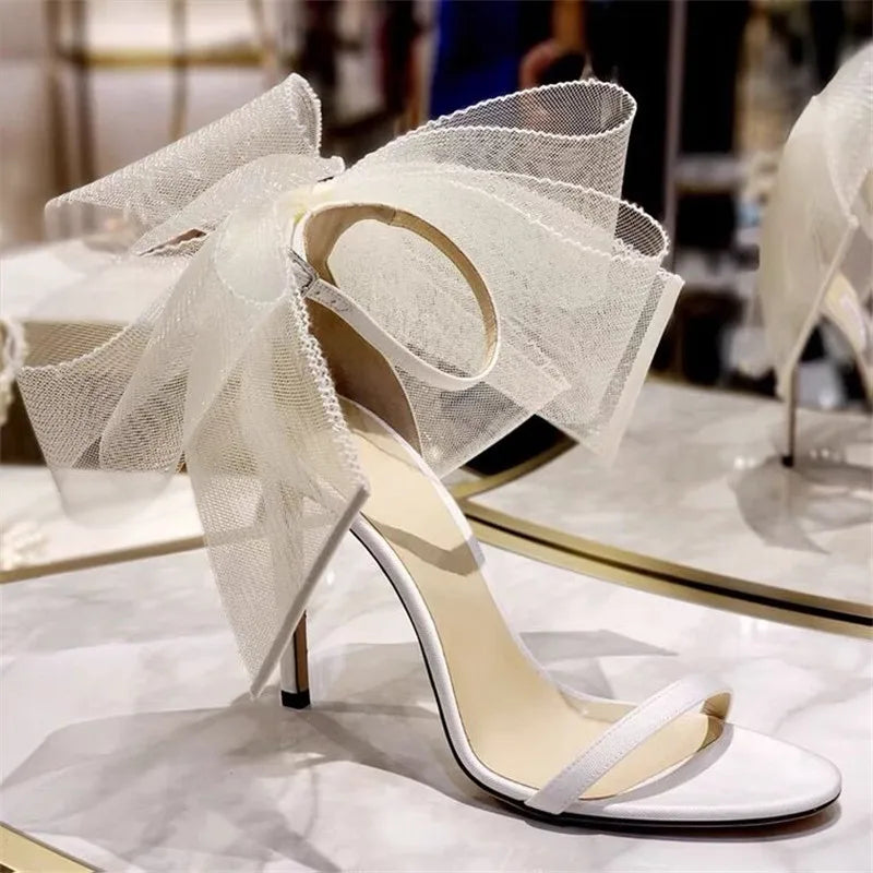 Big Butterfly-Knot Sandals Woman Summer 2024 High Heels Women Pumps Pointed Designer Shoes Mary Janes Sexy Stiletto Wedding Shoe white 1