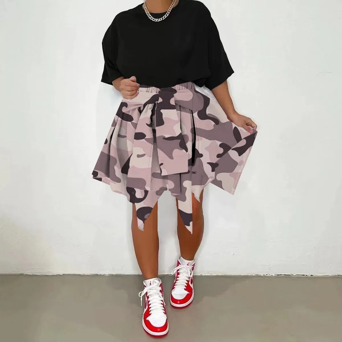 CM.YAYA Women Plaid Irregular High Waist Knee Length Skirts 2022 Summer Holiday Streetwear Sleeve Wrapped Lace Up Waist Skirt