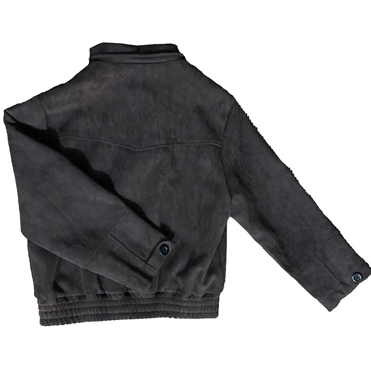 Lautaro Autumn Short Windproof Soft Brown Faux Suede Leather Jacket Men with Plaid Lining Inside Elegant Luxury Designer Clothes