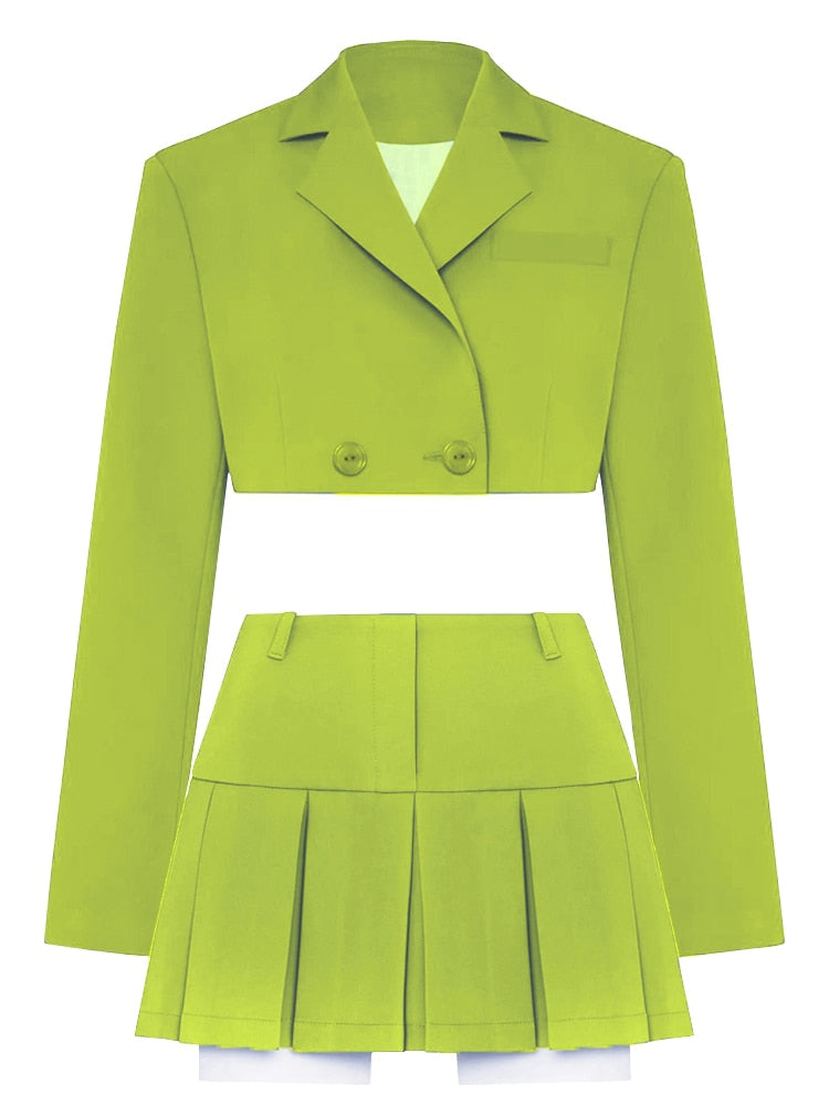 Taruxy – ensemble deux pièces décontracté pour femme, tenue d'automne, noir, assorti avec jupe et Blazer, haut court, nouvelle collection 2022
