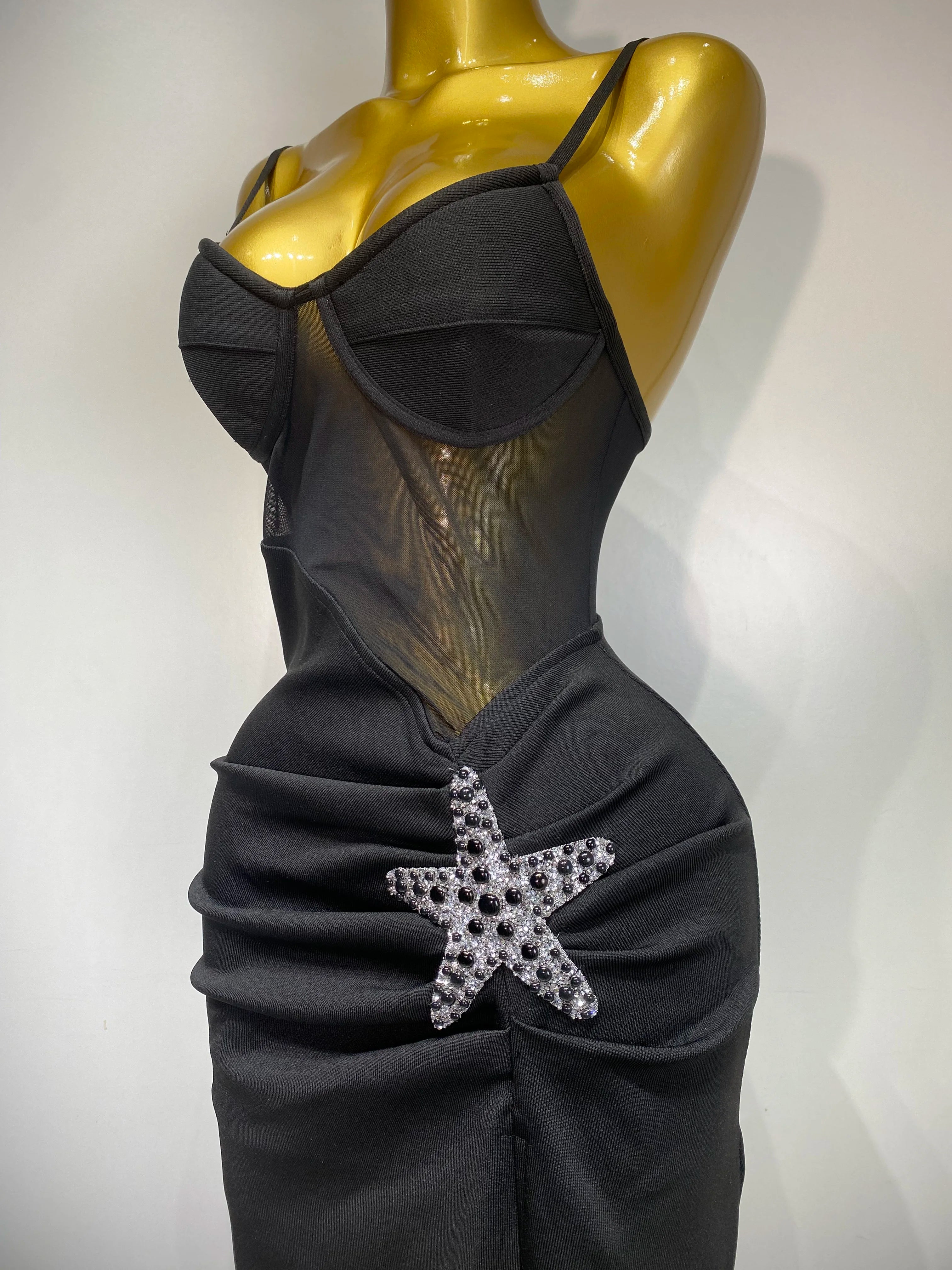 Sexy Long Dress Starfish Decoration Bandage Dress Women 2025 Elegant Style Fashion Evenig Party Luxury Birthday Prom Gowns