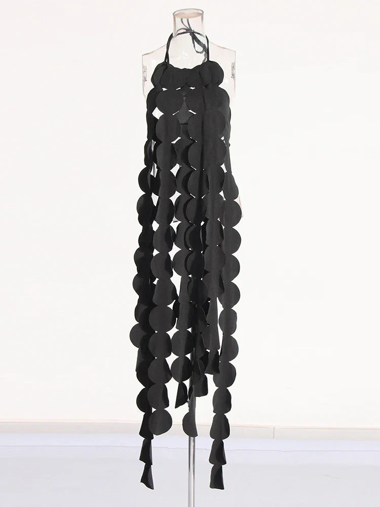 Solid Backless Dresses For Women O Neck Sleeveless Patchwork Lace Up Temperament Slimming Dress Female Fashion New